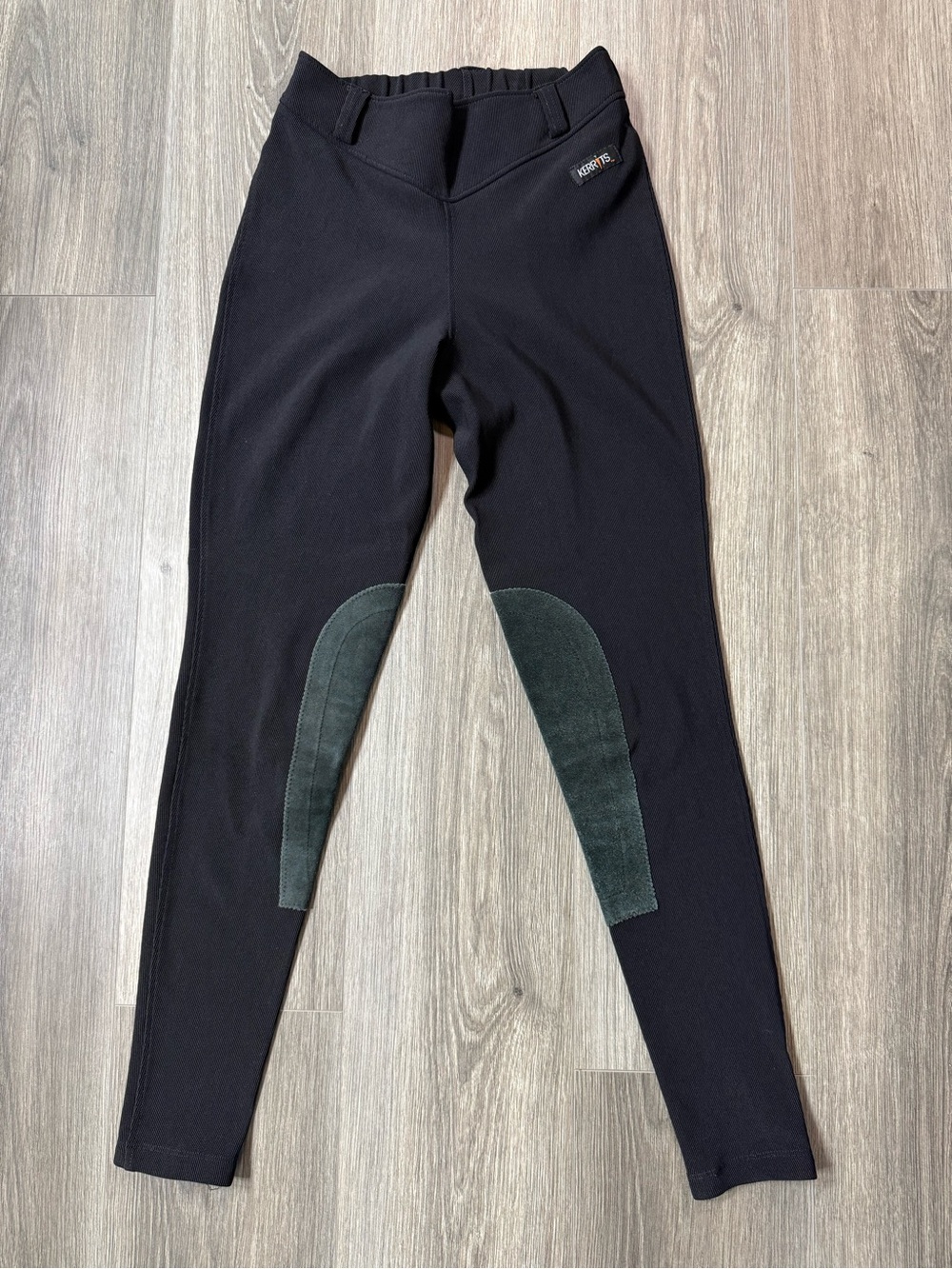 Kerrits Black Riding Breeches Size Large Genuine Leather Knee Patch Made in USA